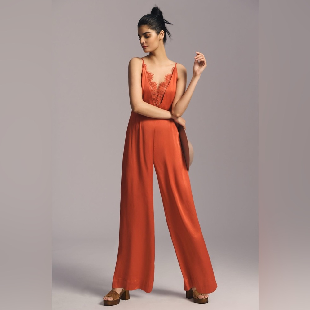 Anthropologie Silky Lace Orange Jumpsuit - 6